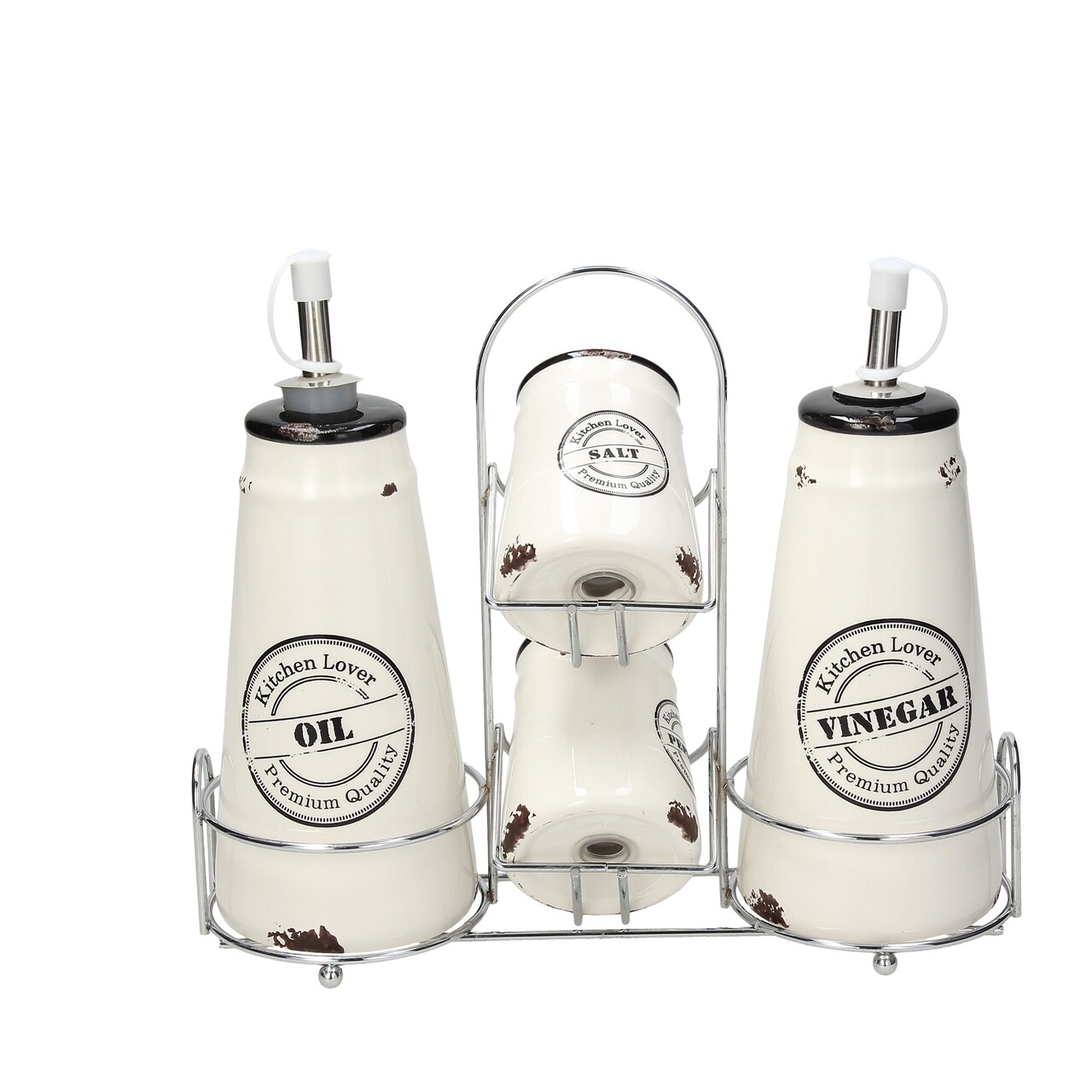 Oliviera cu 4 piese Urban Chic, Tognana, ceramica glazurata, alb/negru - imagine 3